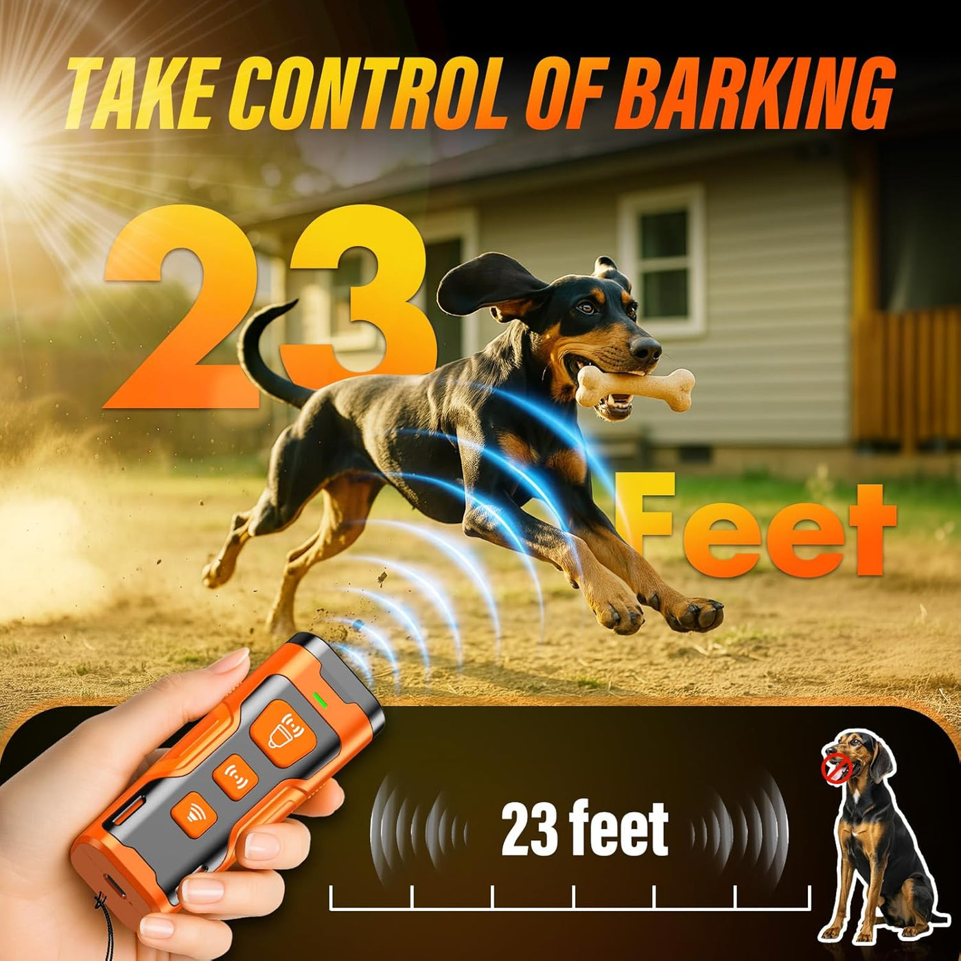 Rechargeable Ultrasonic Dog Training & Deterrent Device with LED Flashlight