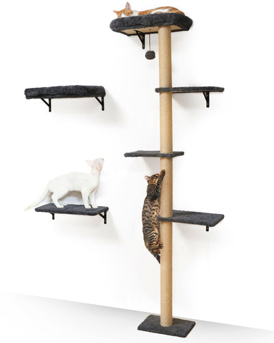 Cat Wall Shelves - 3-in-1 Wooden Wall Mounted Furniture Set with Scratching Post