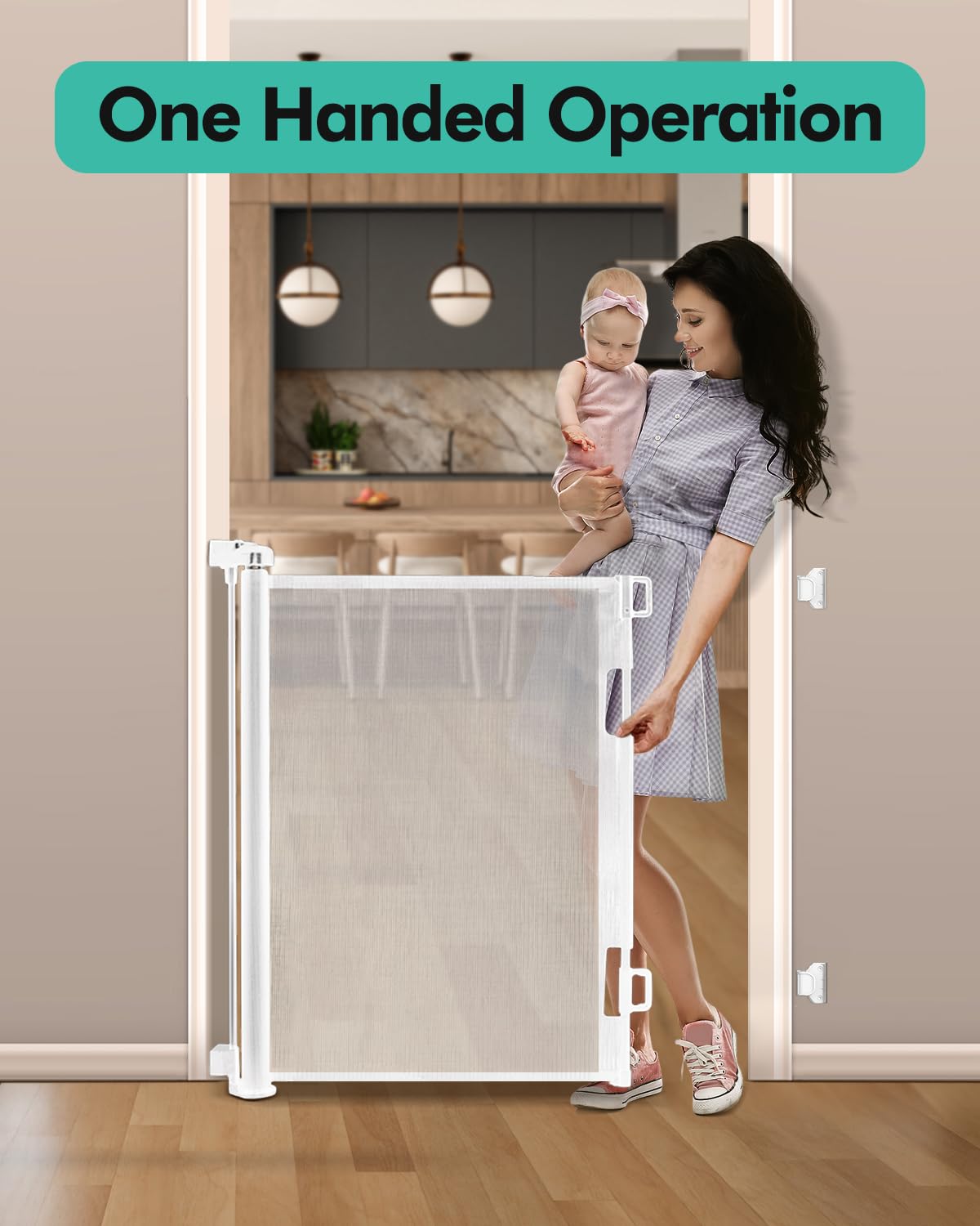 Retractable Baby Gate 33" Tall x 55" Wide - Mesh Safety Gate for Stairs & Doorways