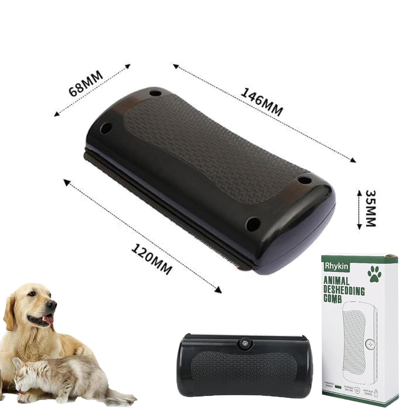 Brush for Pets, Rhykin Dog Deshedding Brush, 2025 New Dog Shedding & Grooming Supplies for Cats, Dogs, Rabbits, Horses, V Tooth Hair Removal Tool for Matted & Loose Hair (Black)