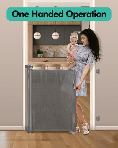 Retractable Baby Gate 33" Tall x 55" Wide - Mesh Safety Gate for Stairs & Doorways