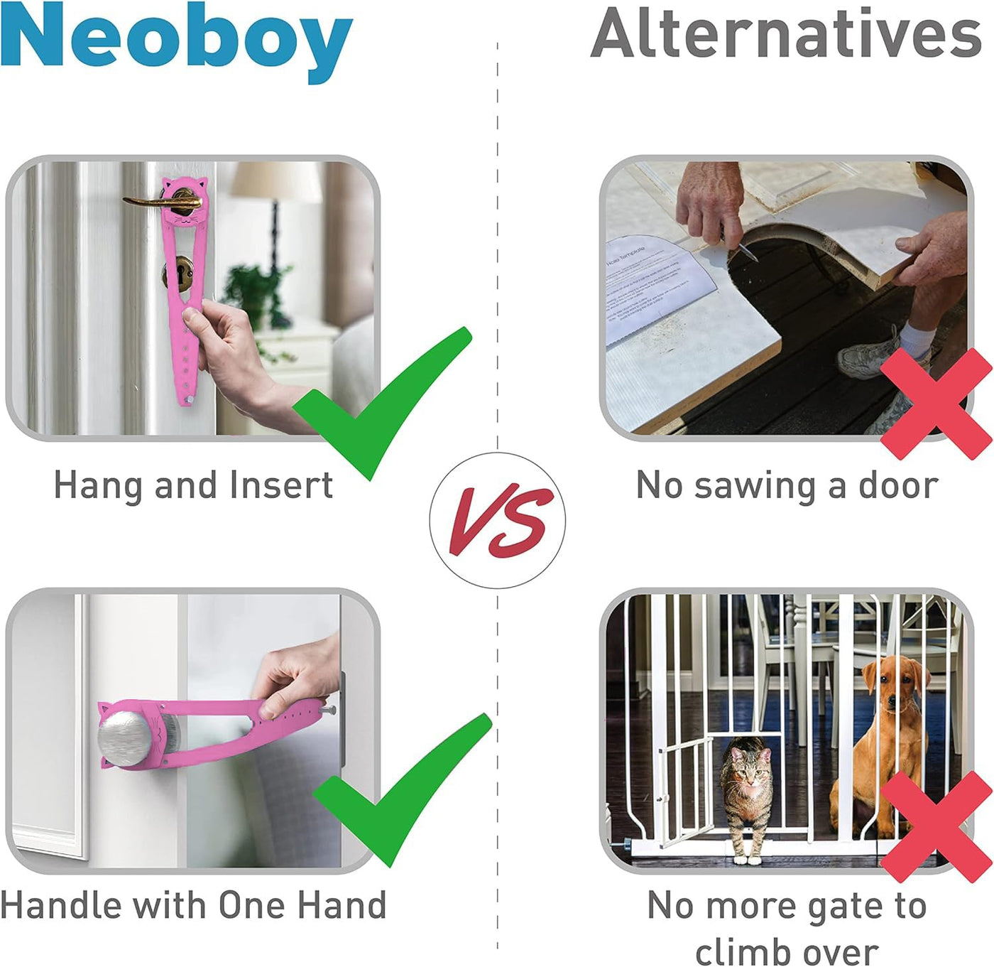 Cat Door Latch with Stabilizer (2 Pack) - 7 Adjustable Sizes Keep Dogs Out of Litter Box