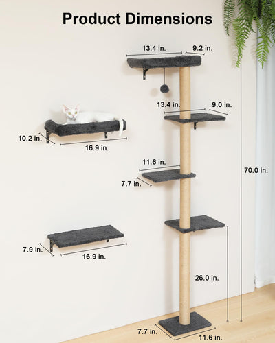 Cat Wall Shelves - 3-in-1 Wooden Wall Mounted Furniture Set with Scratching Post