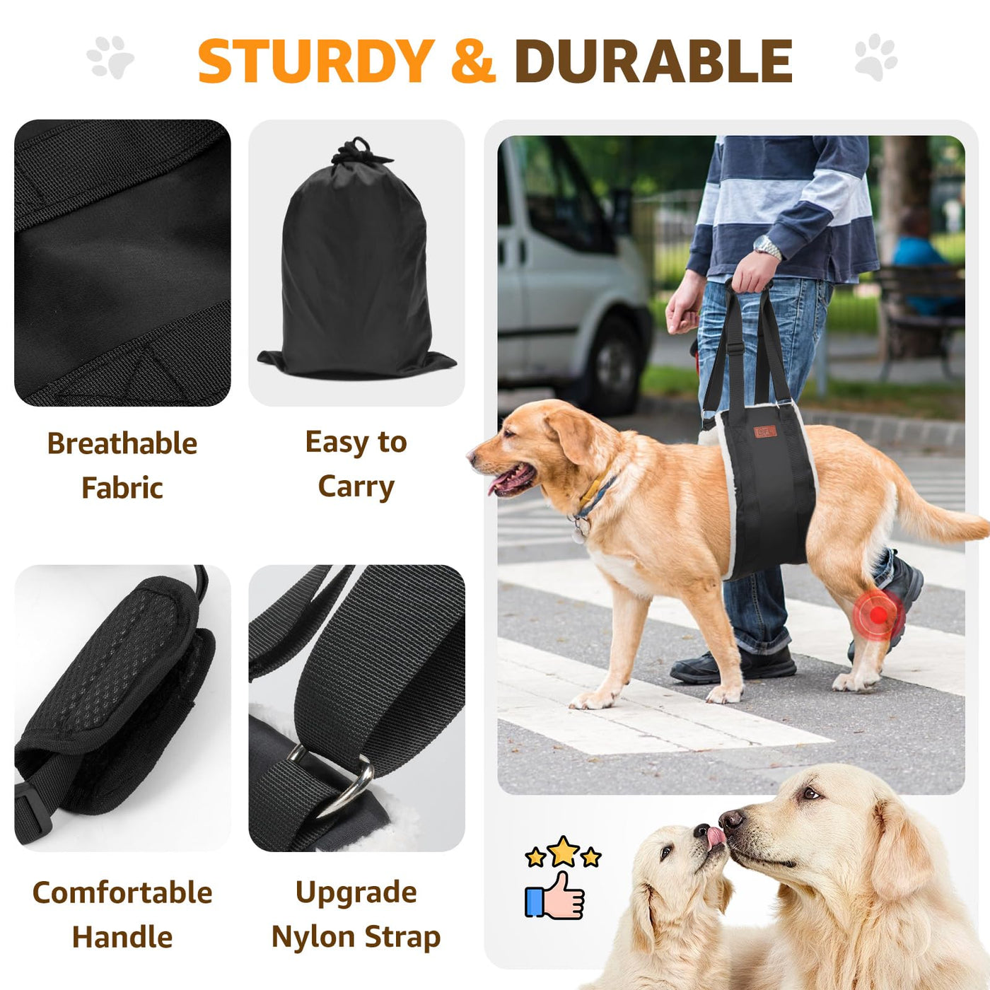 Dog Lift Harness for Hind Legs - Adjustable Support Sling for Large Dogs & Senior Pets