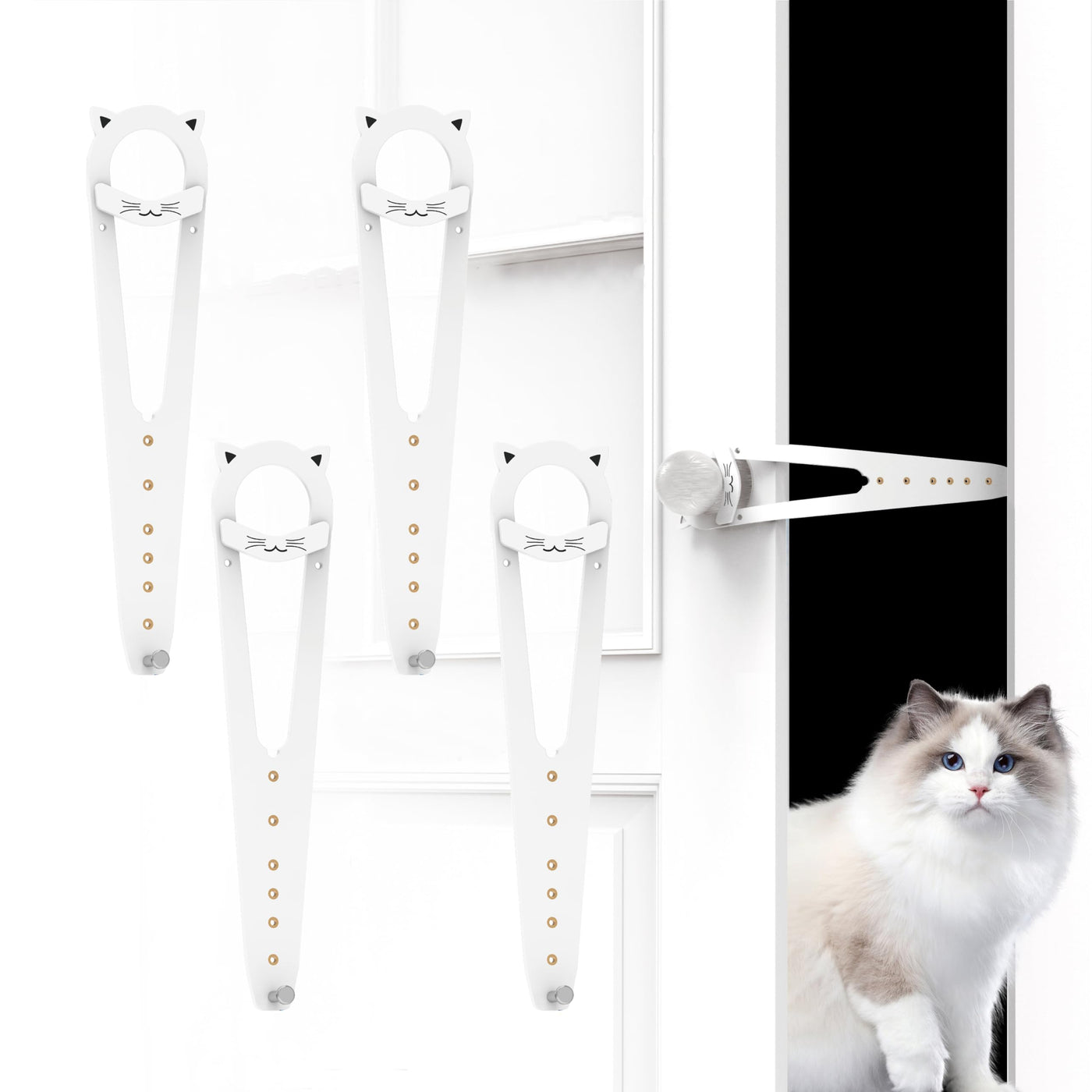 Cat Door Latch with Stabilizer (2 Pack) - 7 Adjustable Sizes Keep Dogs Out of Litter Box