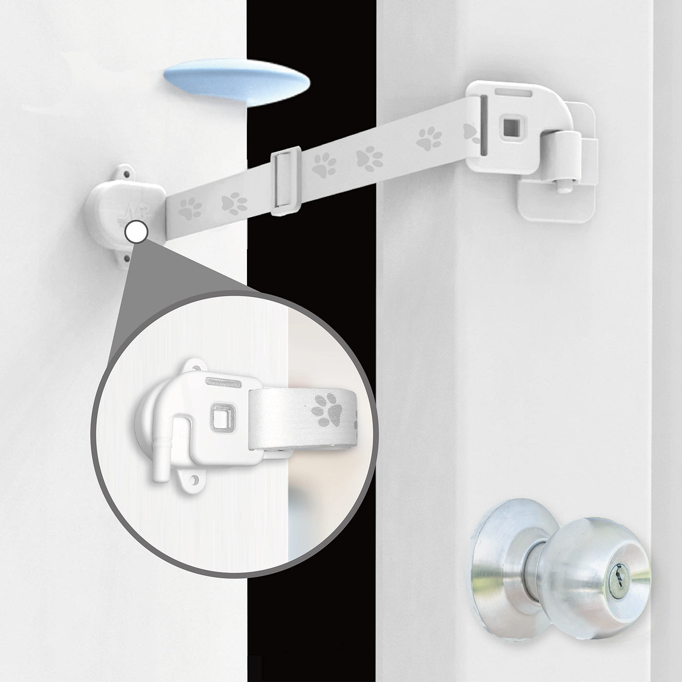 Adjustable Door Strap & Latch for Cats - Dog Proof Litter Box Door Holder Alternative to Pet Gate