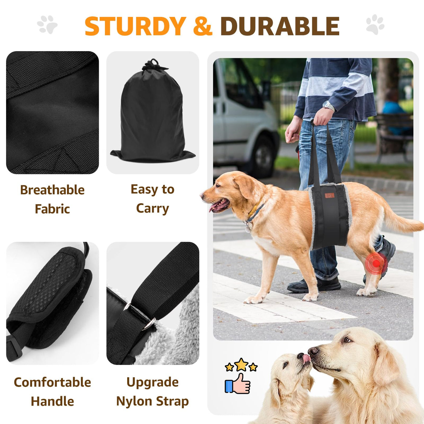 Dog Lift Harness for Hind Legs - Adjustable Support Sling for Large Dogs & Senior Pets