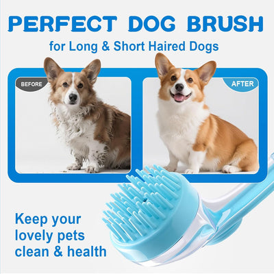 Dog Bath Brush, Silicone Pet Bath Brush with Soap Dispenser,Deep Cleansing & Gentle Massage for Dogs & Cats, Suitable for Long & Short Hair, Easy Grip, Bathing & Grooming(Blue)