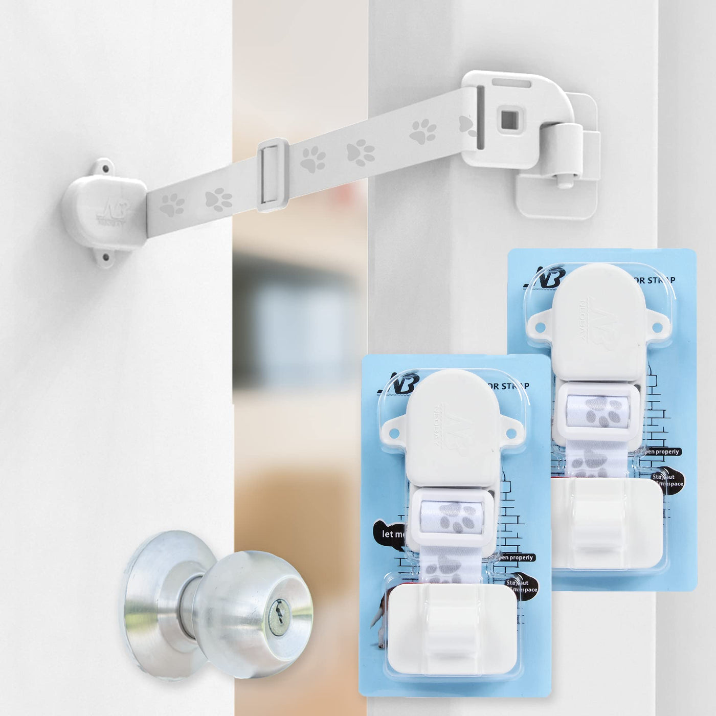 Adjustable Door Strap & Latch for Cats - Dog Proof Litter Box Door Holder Alternative to Pet Gate