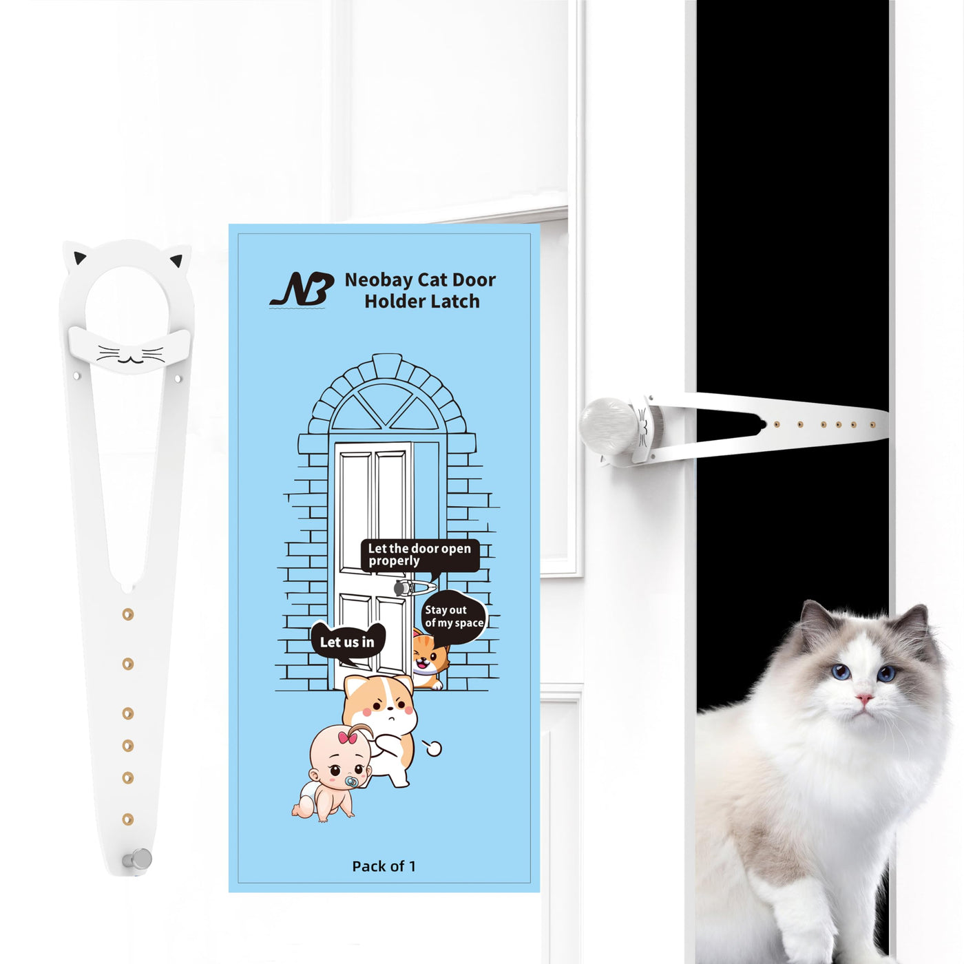 Cat Door Latch with Stabilizer (2 Pack) - 7 Adjustable Sizes Keep Dogs Out of Litter Box