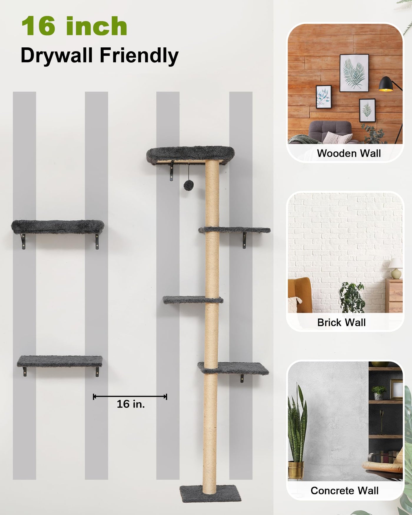 Cat Wall Shelves - 3-in-1 Wooden Wall Mounted Furniture Set with Scratching Post