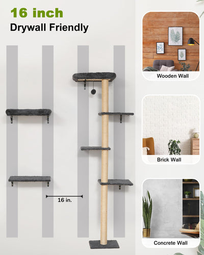Cat Wall Shelves - 3-in-1 Wooden Wall Mounted Furniture Set with Scratching Post