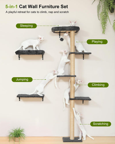 Cat Wall Shelves - 3-in-1 Wooden Wall Mounted Furniture Set with Scratching Post