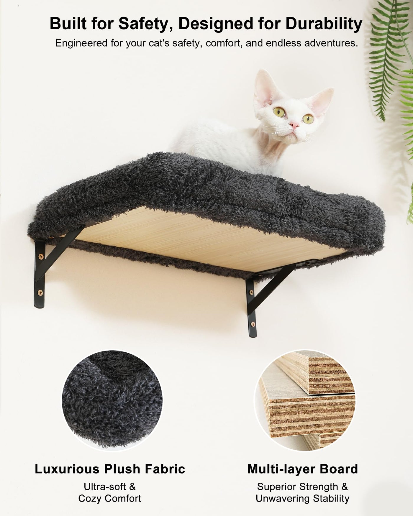 Cat Wall Shelves - 3-in-1 Wooden Wall Mounted Furniture Set with Scratching Post