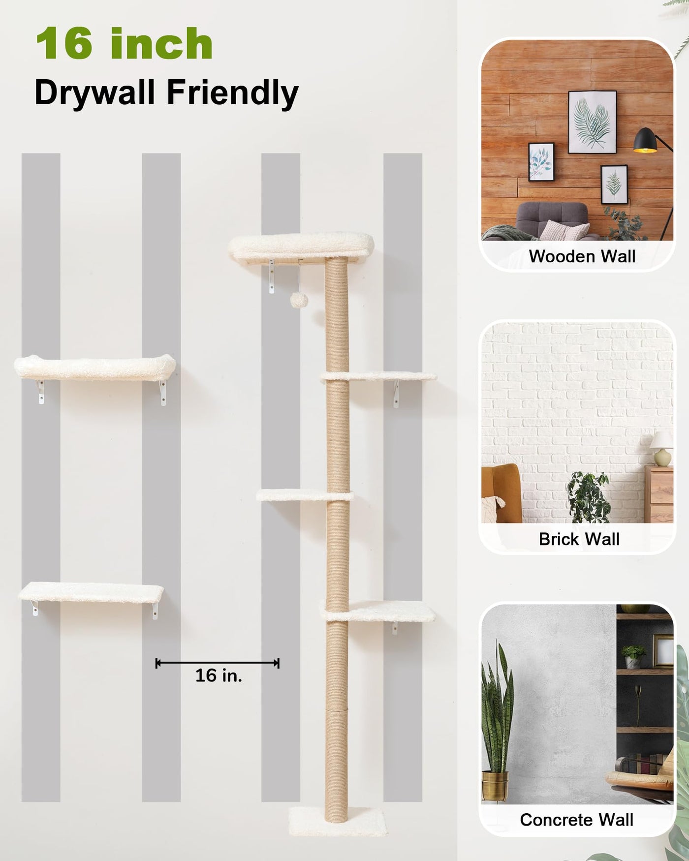 Cat Wall Shelves - 3-in-1 Wooden Wall Mounted Furniture Set with Scratching Post