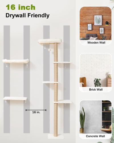 Cat Wall Shelves - 3-in-1 Wooden Wall Mounted Furniture Set with Scratching Post