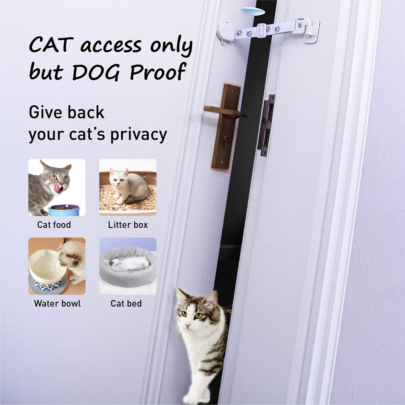 Adjustable Door Strap & Latch for Cats - Dog Proof Litter Box Door Holder Alternative to Pet Gate