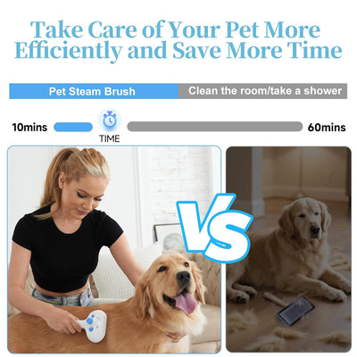 Pet Steam Brush for Dog & Cat - 3-in-1 Steam Grooming Brush for Shedding & Hair Removal - Self Cleaning Spray Comb with Mist for Long Haired Pets - Includes 1*Waterless Shampoo, Blue