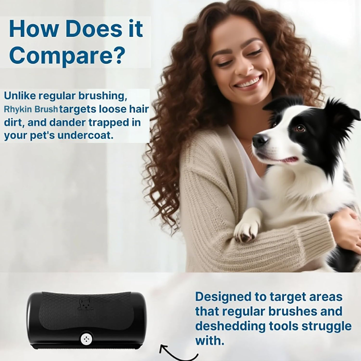 Brush for Pets, Rhykin Dog Deshedding Brush, 2025 New Dog Shedding & Grooming Supplies for Cats, Dogs, Rabbits, Horses, V Tooth Hair Removal Tool for Matted & Loose Hair (Black)