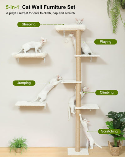 Cat Wall Shelves - 3-in-1 Wooden Wall Mounted Furniture Set with Scratching Post