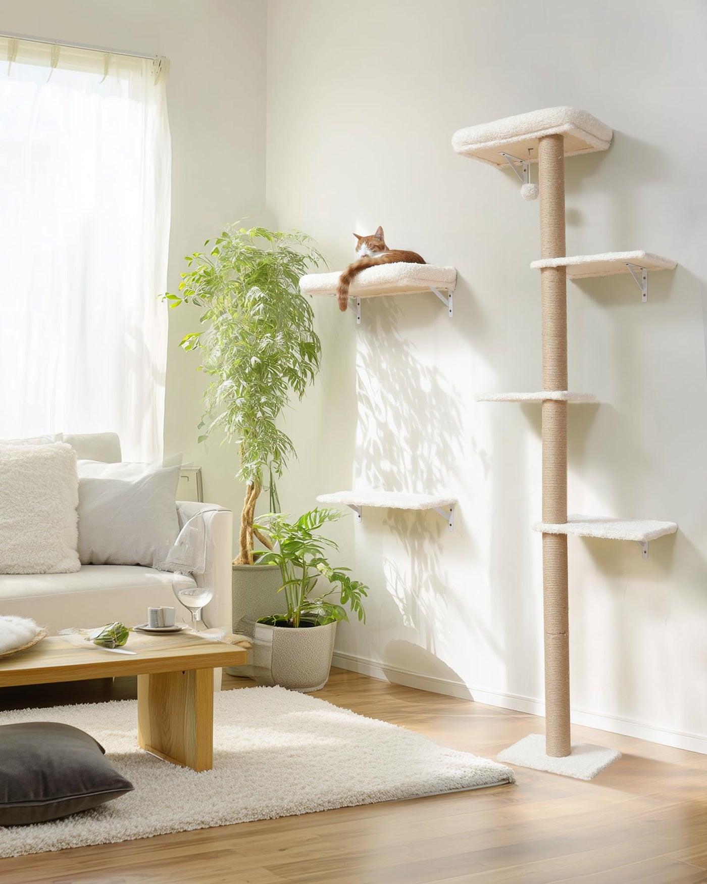 Cat Wall Shelves - 3-in-1 Wooden Wall Mounted Furniture Set with Scratching Post
