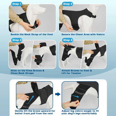 Dog Knee Brace with 4 Metal Stabilizers - Adjustable Hind Leg Support for ACL/CCL Injuries