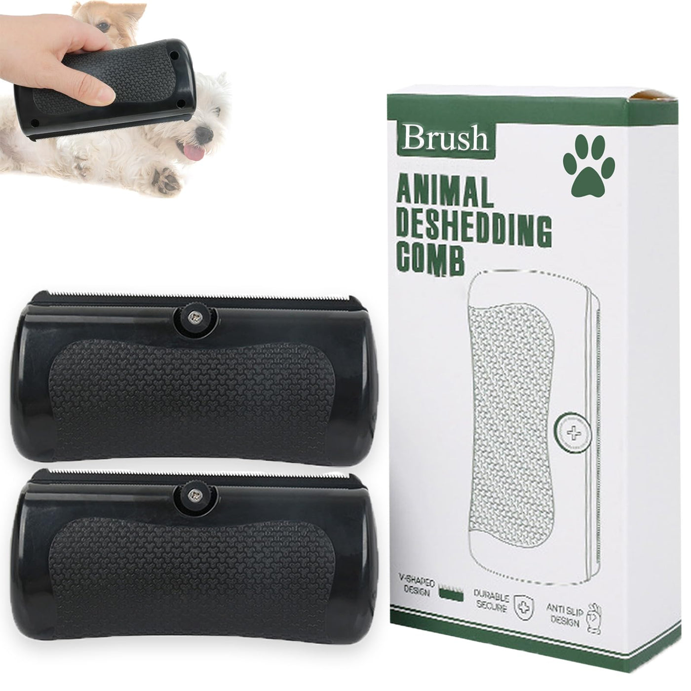 Brush for Pets, Rhykin Dog Deshedding Brush, 2025 New Dog Shedding & Grooming Supplies for Cats, Dogs, Rabbits, Horses, V Tooth Hair Removal Tool for Matted & Loose Hair (Black)