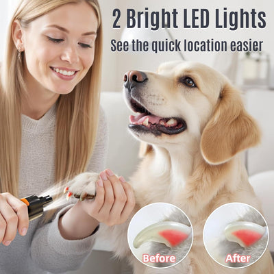 Casfuy New 6-Speed Dog Nail Grinder - 50% More Power Dog Nail Trimmers with 2 LED Lights Quiet 7h Running Time Electric Pet Nail Grinder File Toenail Grinder for Large Medium Small Dogs & Cats (OR)