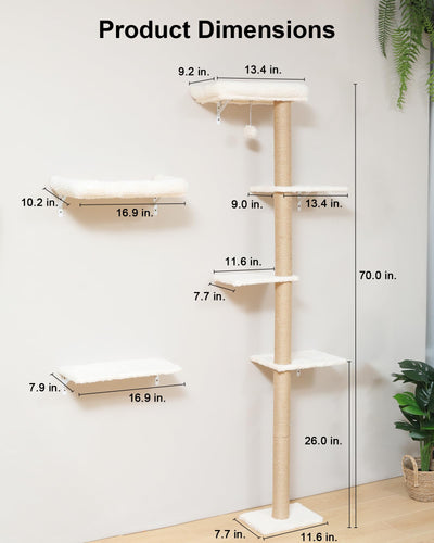 Cat Wall Shelves - 3-in-1 Wooden Wall Mounted Furniture Set with Scratching Post