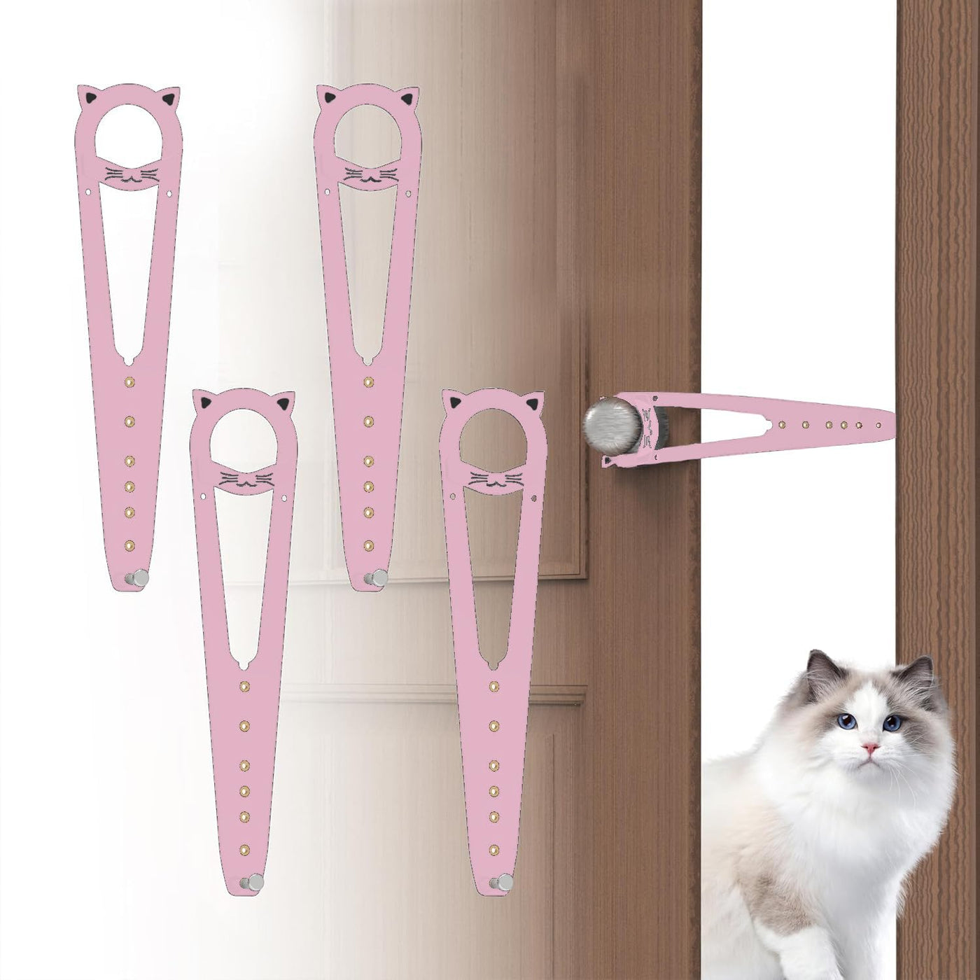Cat Door Latch with Stabilizer (2 Pack) - 7 Adjustable Sizes Keep Dogs Out of Litter Box