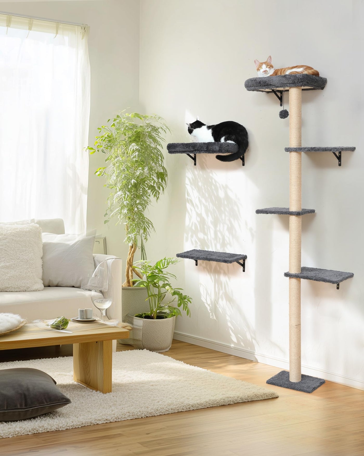 Cat Wall Shelves - 3-in-1 Wooden Wall Mounted Furniture Set with Scratching Post