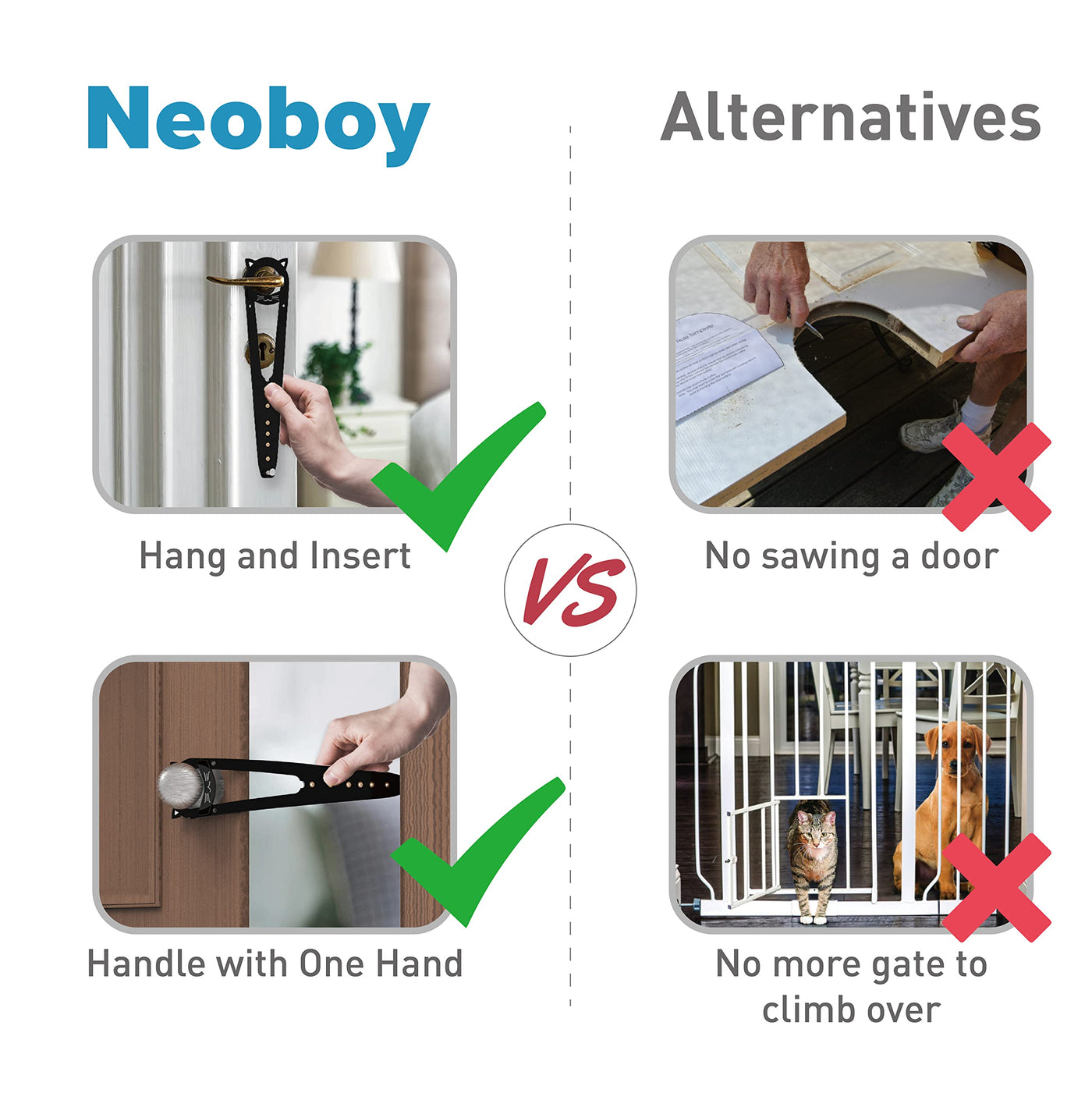 Cat Door Latch with Stabilizer (2 Pack) - 7 Adjustable Sizes Keep Dogs Out of Litter Box