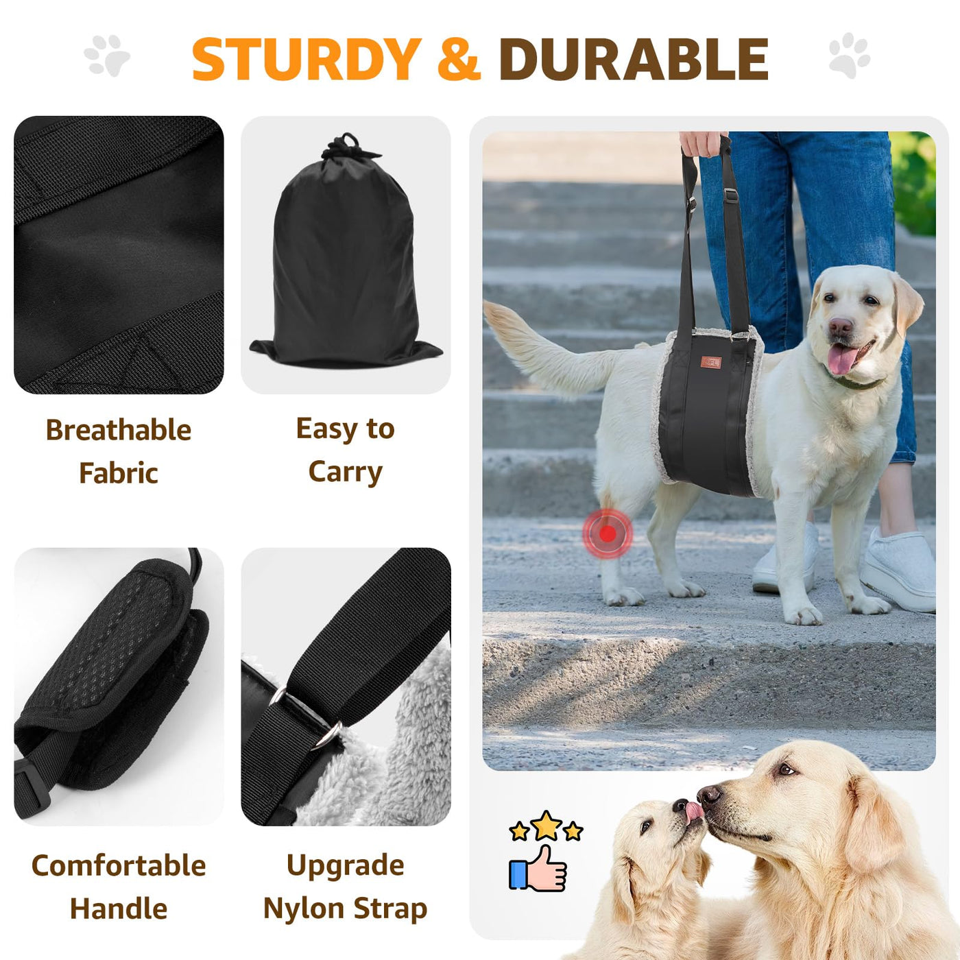 Dog Lift Harness for Hind Legs - Adjustable Support Sling for Large Dogs & Senior Pets