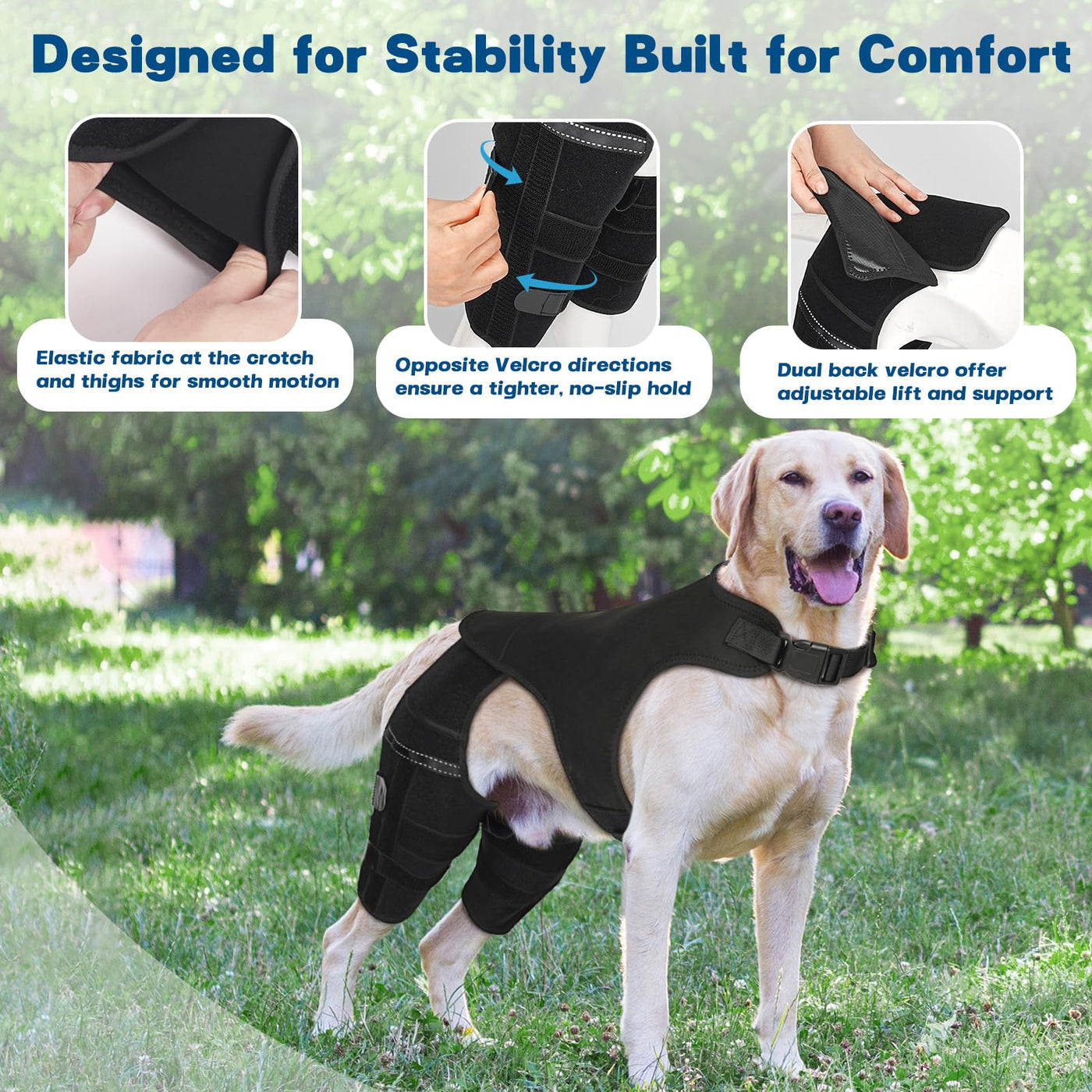 Dog Knee Brace with 4 Metal Stabilizers - Adjustable Hind Leg Support for ACL/CCL Injuries