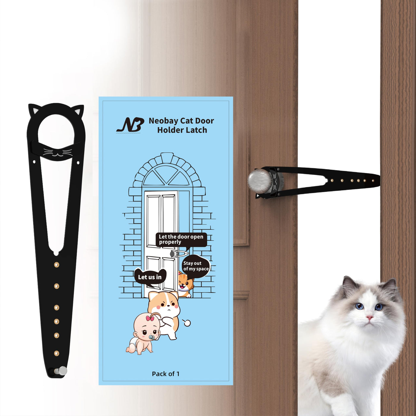Cat Door Latch with Stabilizer (2 Pack) - 7 Adjustable Sizes Keep Dogs Out of Litter Box
