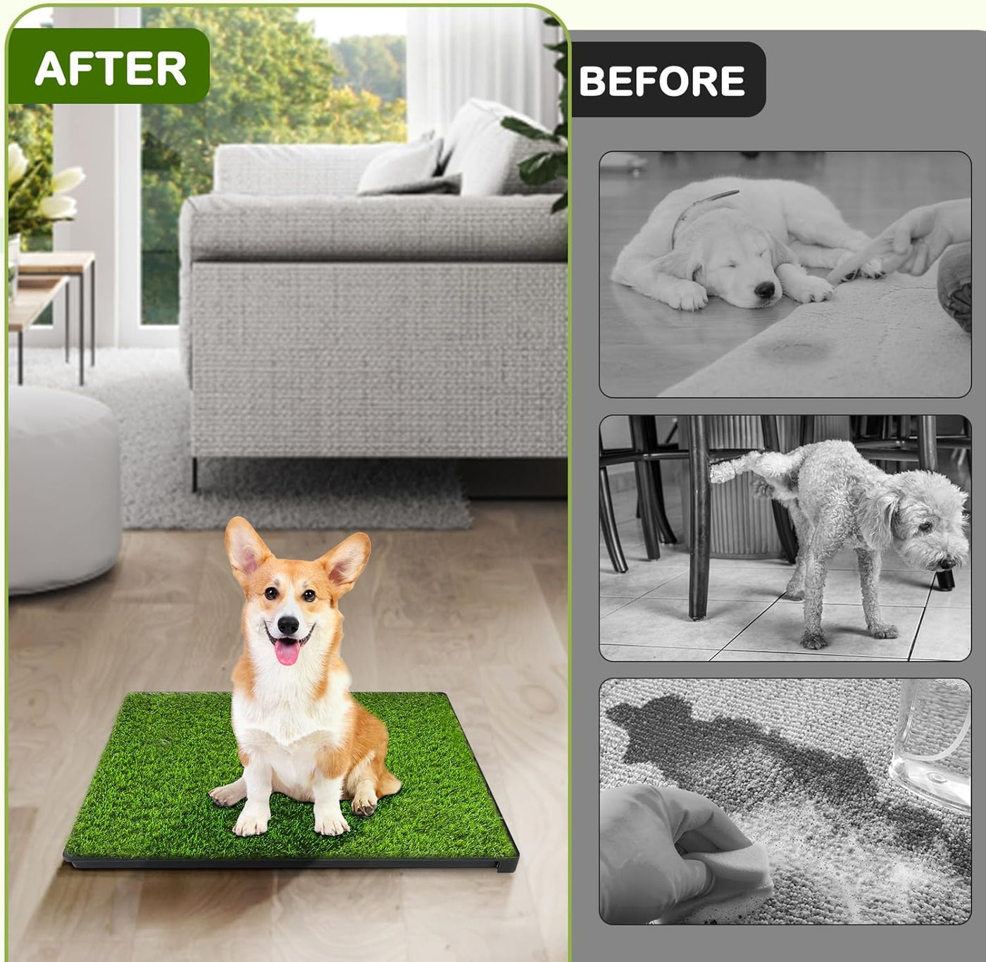 Dog Grass Pad with Tray, 23''X17'' Small Artificial Turf Grass Potty, Reusable Puppy Pee Pads for Dogs, Portable Dog Litter Box for Indoor/Outdoor Potty Training Toilet