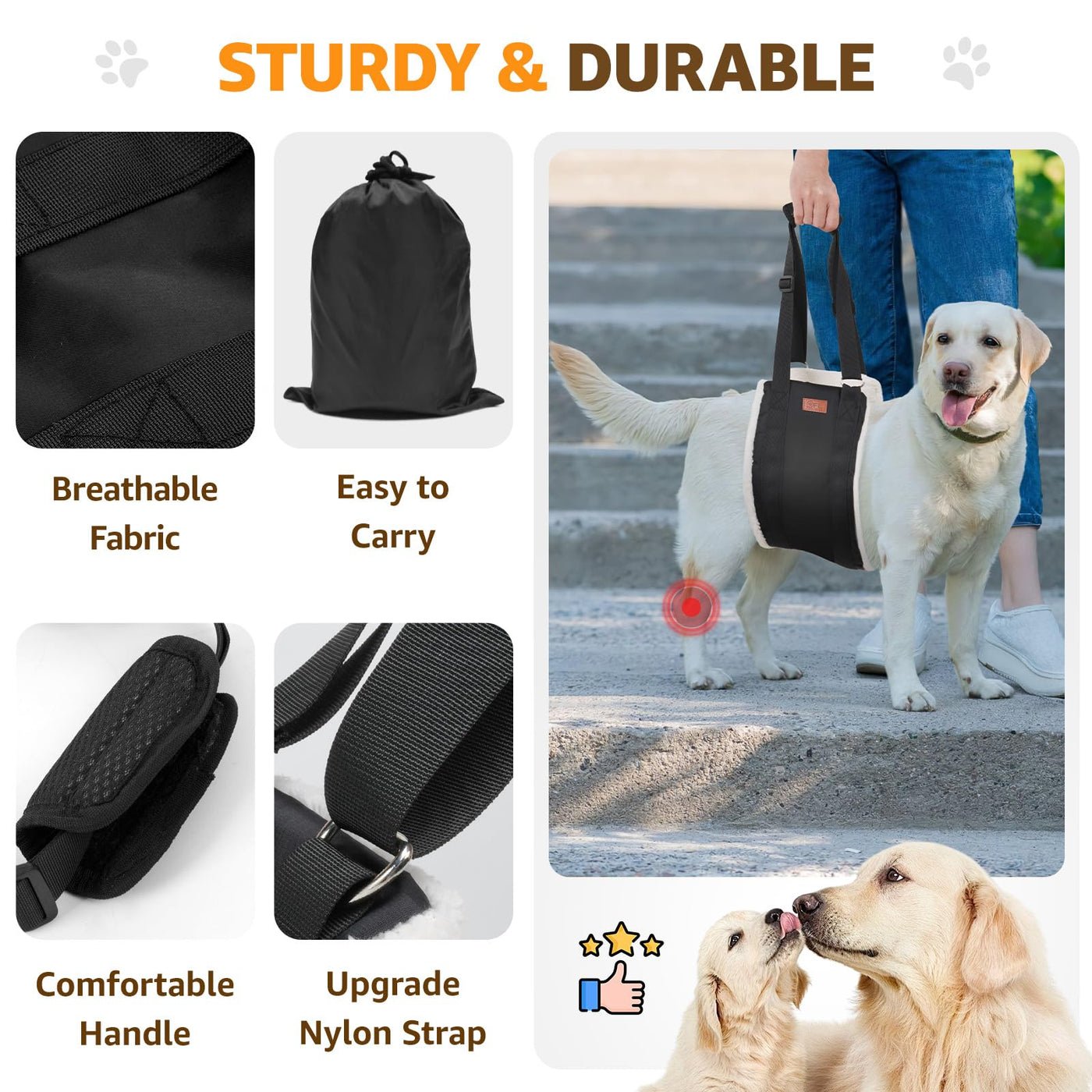 Dog Lift Harness for Hind Legs - Adjustable Support Sling for Large Dogs & Senior Pets