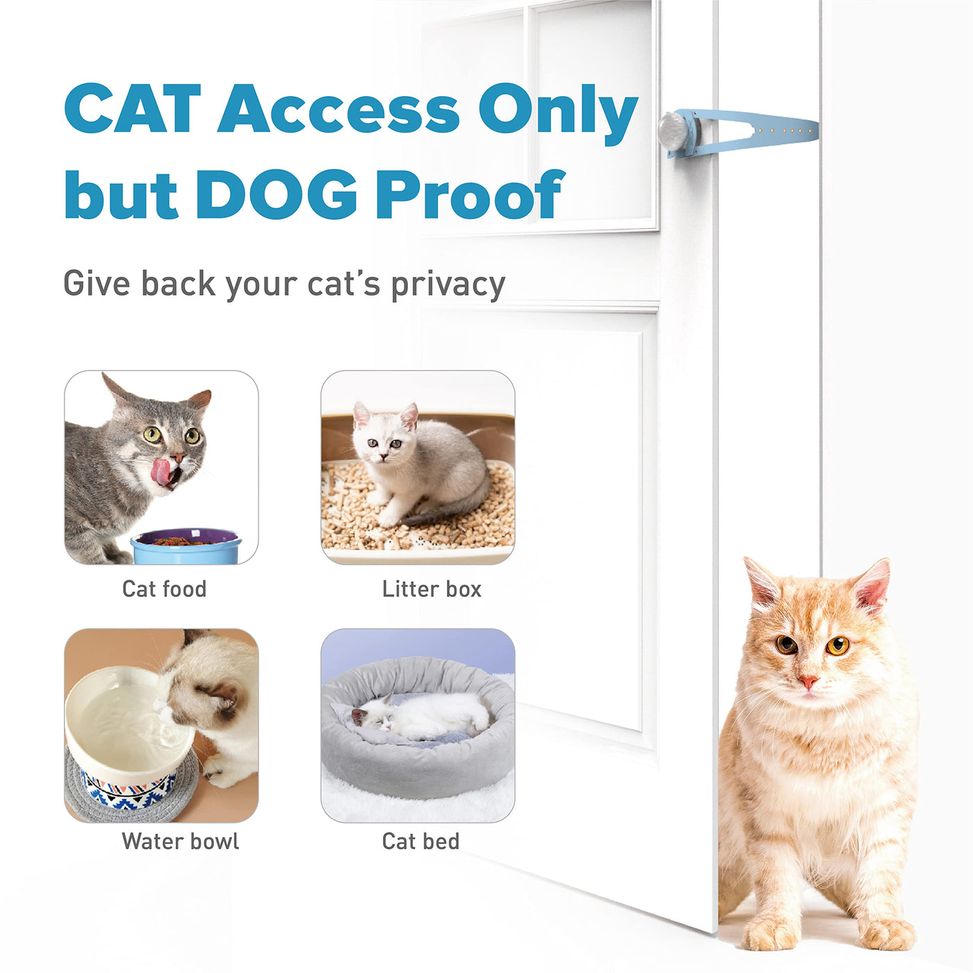 Cat Door Latch with Stabilizer (2 Pack) - 7 Adjustable Sizes Keep Dogs Out of Litter Box