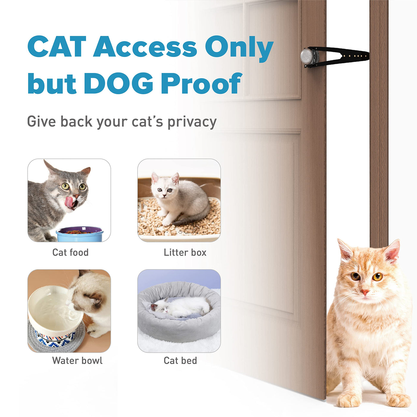 Cat Door Latch with Stabilizer (2 Pack) - 7 Adjustable Sizes Keep Dogs Out of Litter Box