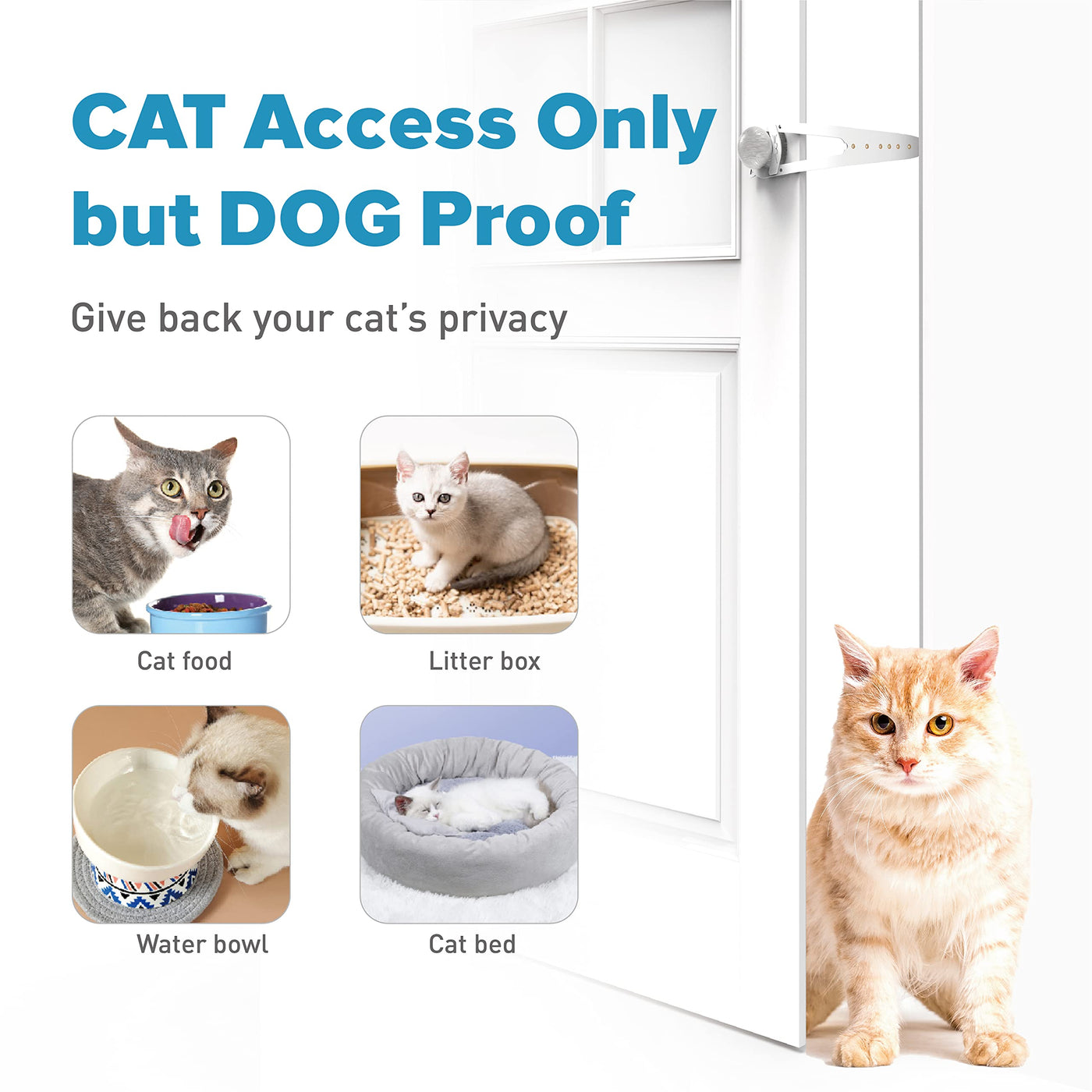 Cat Door Latch with Stabilizer (2 Pack) - 7 Adjustable Sizes Keep Dogs Out of Litter Box